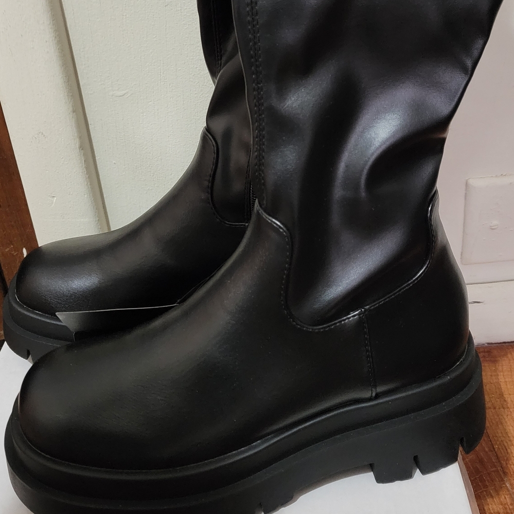 FAUX LEATHER CALF HIGH BOOTS